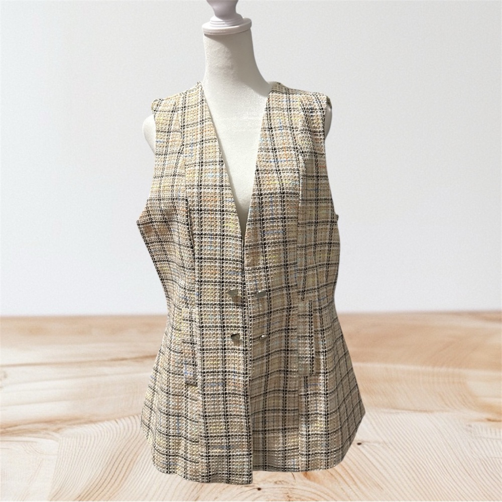 XL plaid long sleeveless vest jacket